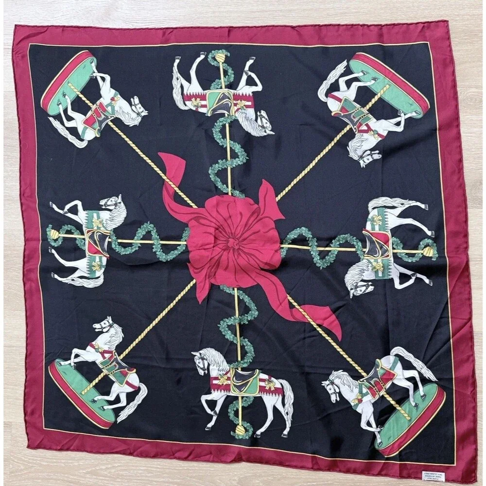 VTG 2026 Year of the Horse Silk Scarf - Red Gold Equestrian Carousel Old Money